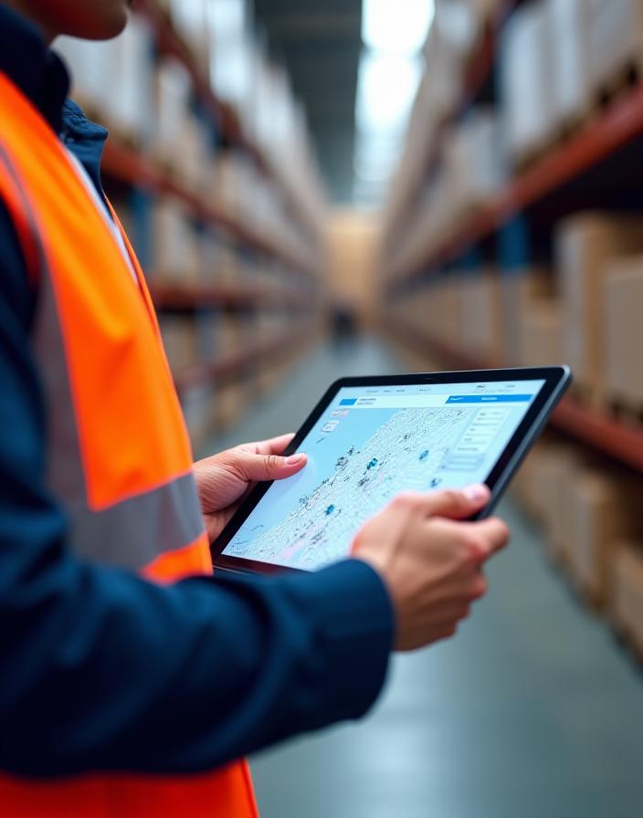 Logistics professional checking delivery status on tablet