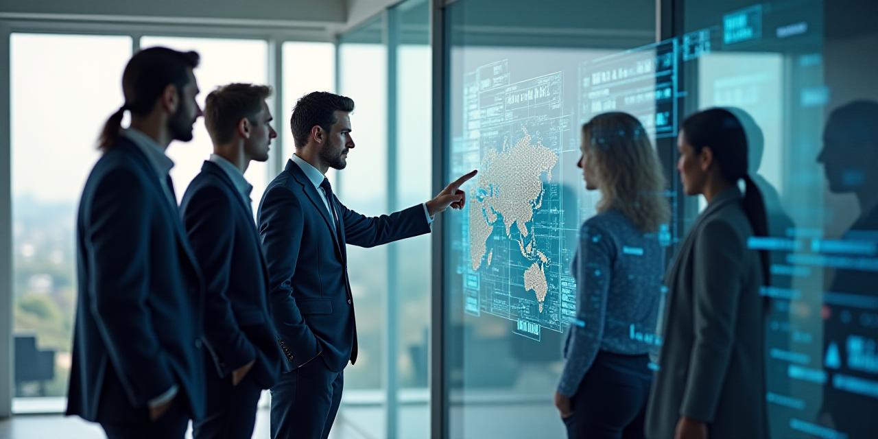 Team of logistics professionals collaborating in a modern office with large window view