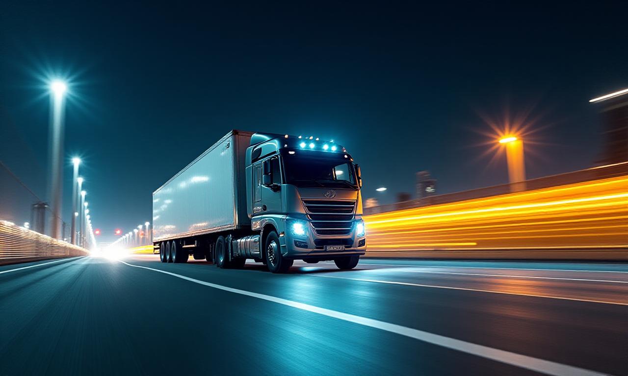 Large freight truck moving through a distribution hub